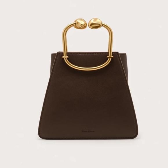 Cult Gaia Maxine Bag in Luwak Chocolate Brown Structured Gold Handle Purse NEW - Picture 3 of 5